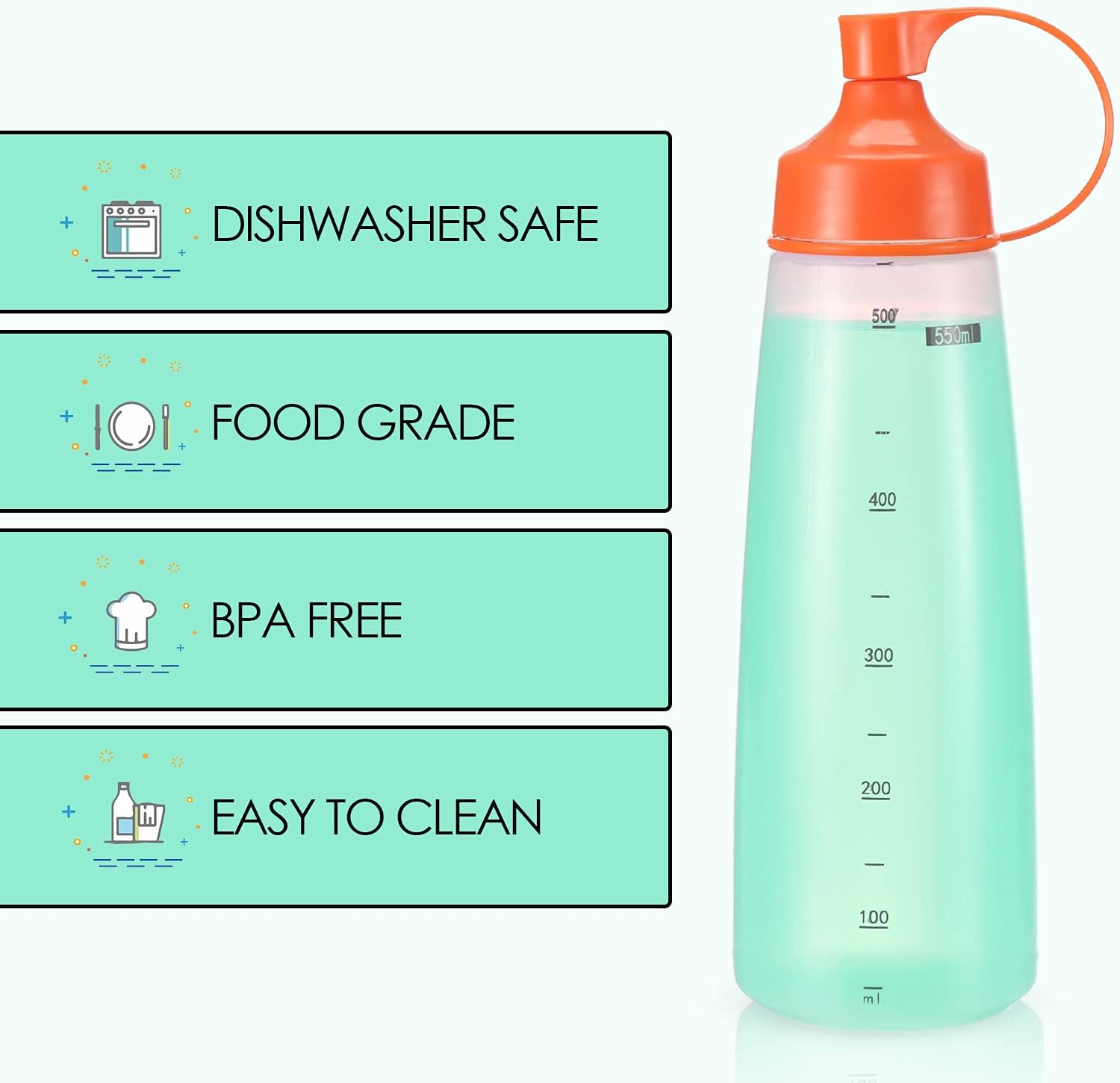 oiununo Squeeze Bottles - Wide Mouth Pack of 2 Orange 550mL