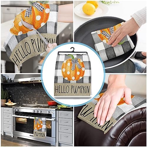 ZOE GARDEN Pumpkin Plaid Kitchen Towel 18x28 Quick Dry Durable