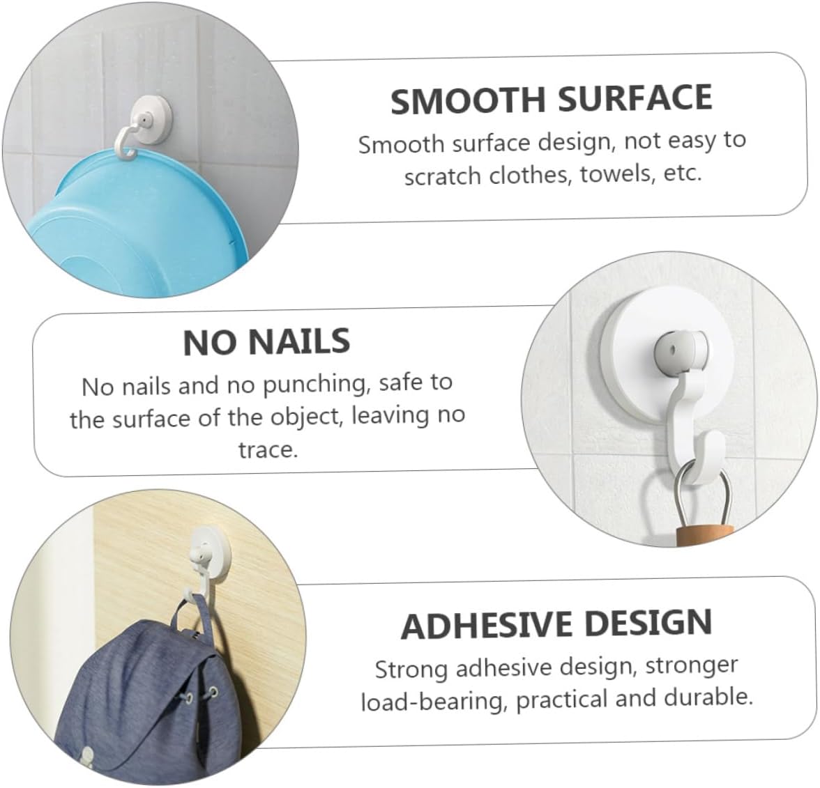 Healifty 3pcs Self-Adhesive Shower Hooks Black
