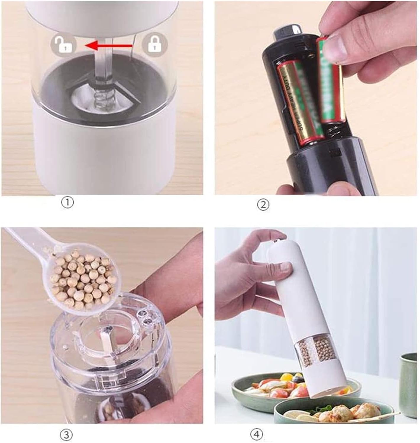 Refillable Pepper Mill with LED Light Salt Shaker Set