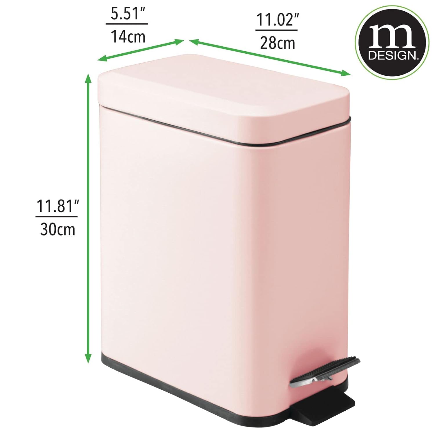 mDesign Pedal Bin - Light Pink Metal Trash Can