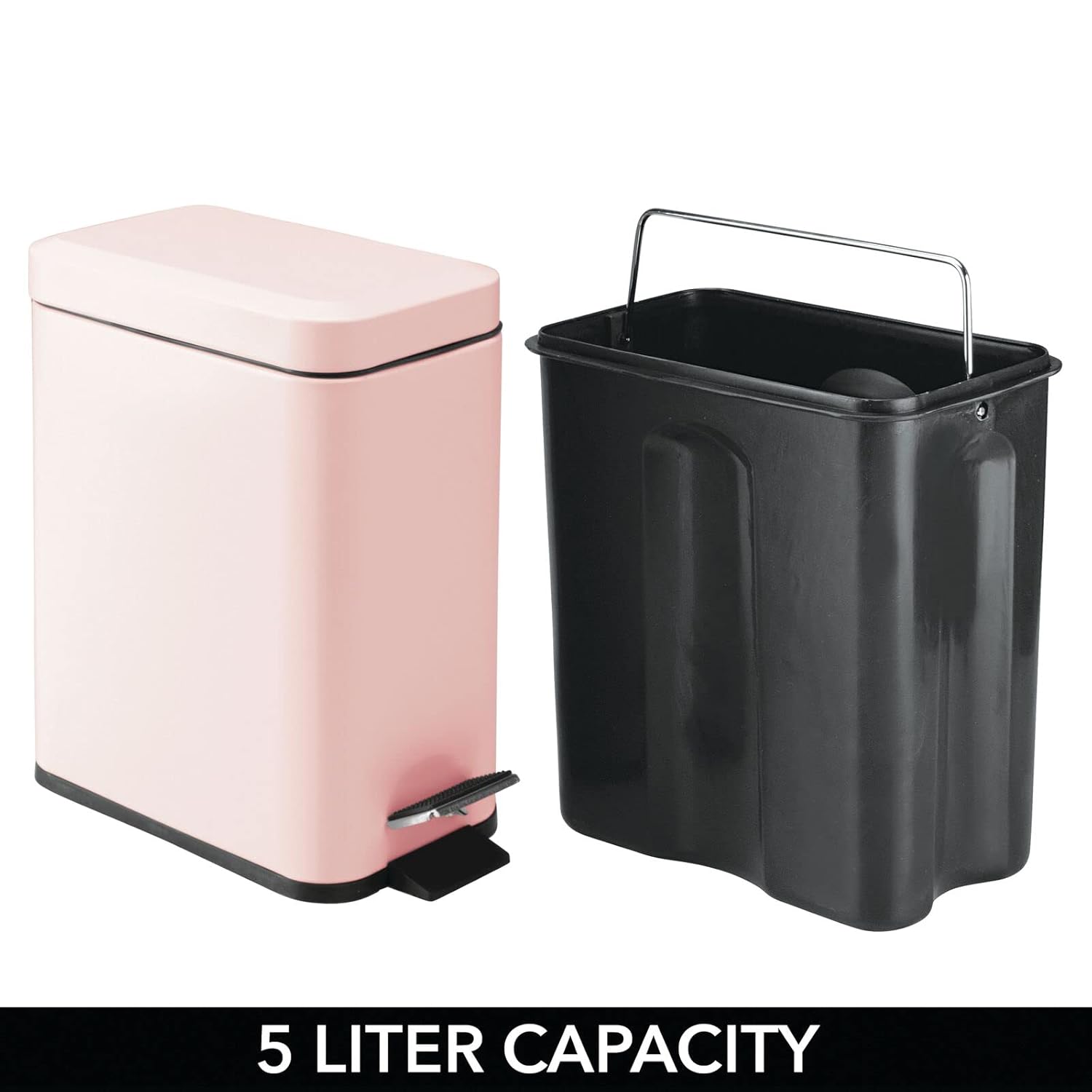 mDesign Pedal Bin - Light Pink Metal Trash Can