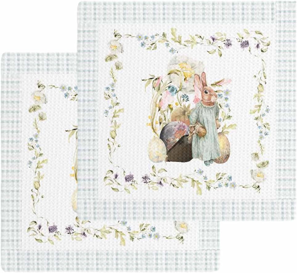 Falaniique Easter Waffle Dish Towel Set of 2 Microfiber Soft Quick Dry