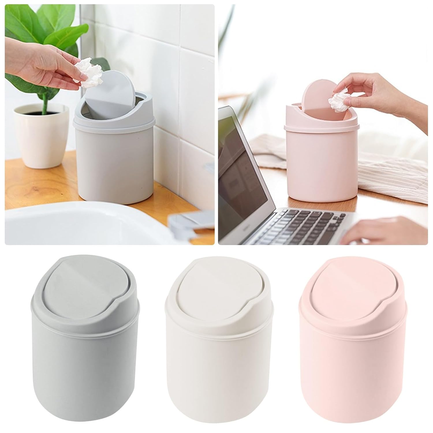 HEALT Wastebasket Trash Can - Pink Mini Plastic Waste Bin with Swing Lid
