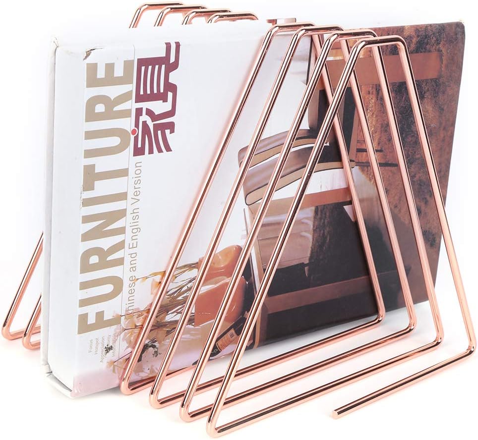 Gsycle Adjustable Bookends with Organizer Holder for Home Office Rose Gold