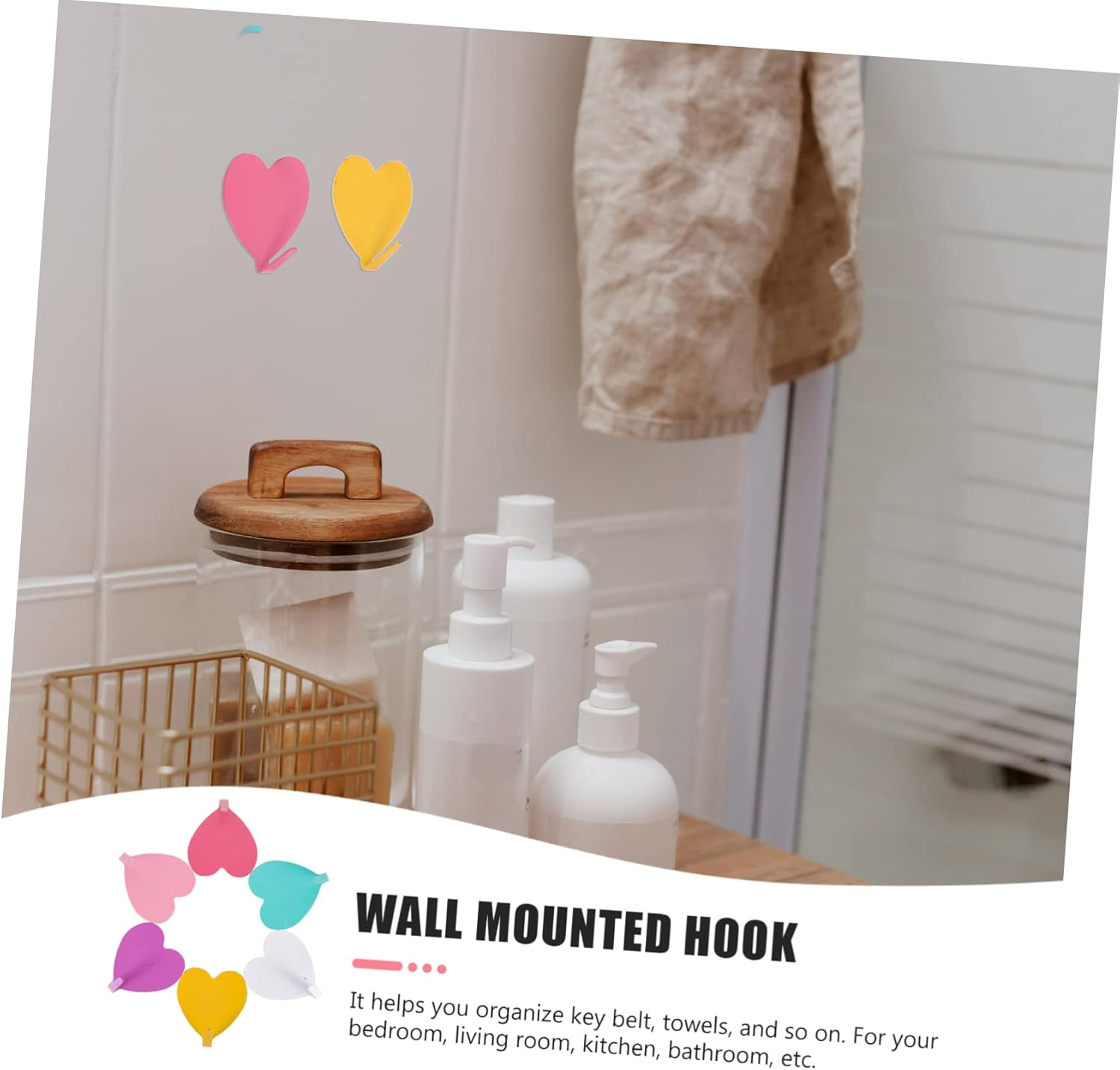 Homoyoyo 12pcs Heart Shaped Wall Hooks - Adhesive Key Coat Hangers for Home