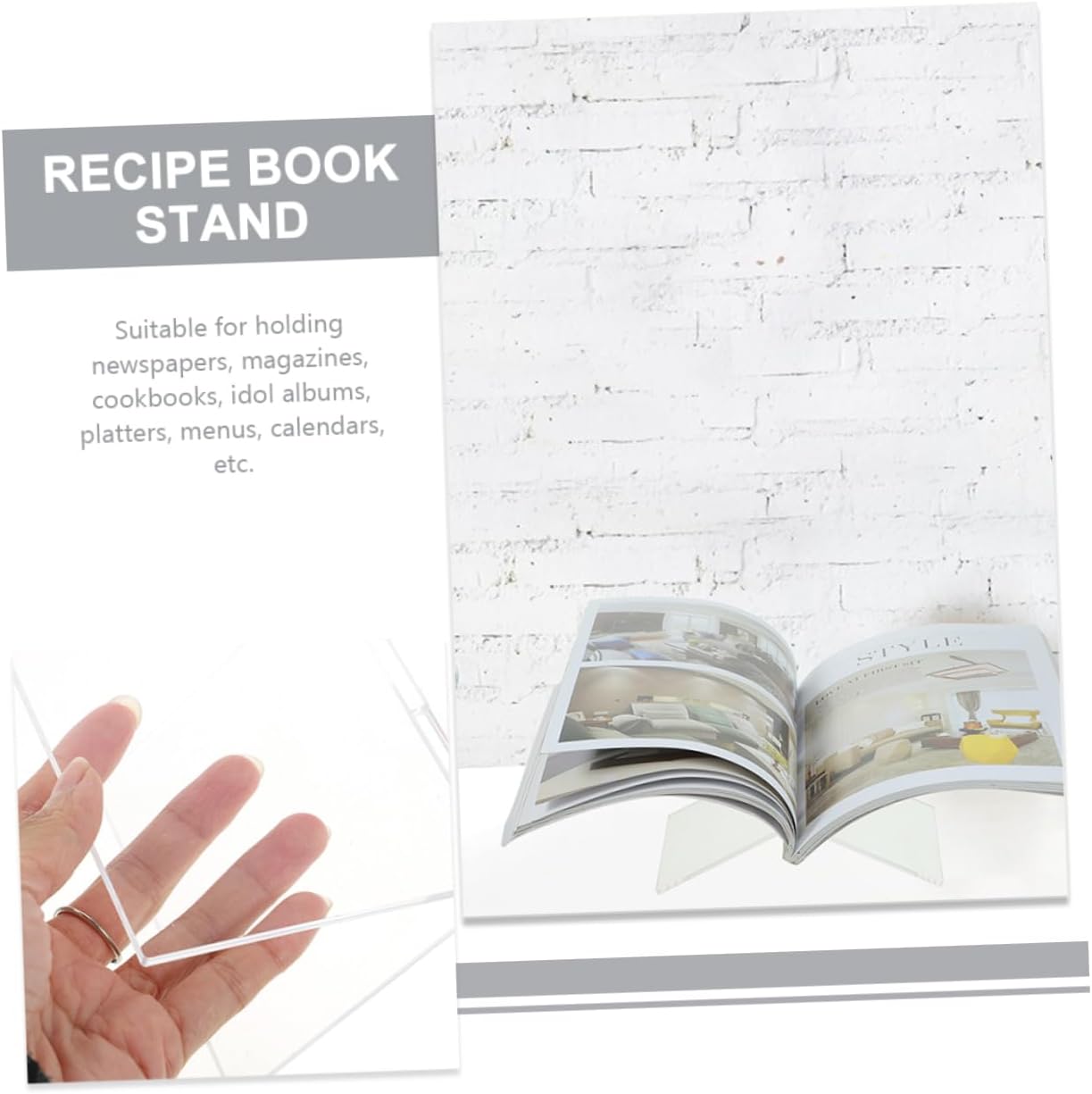 PRETYZOOM Acrylic Cookbook Stand Kitchen Display Shelf