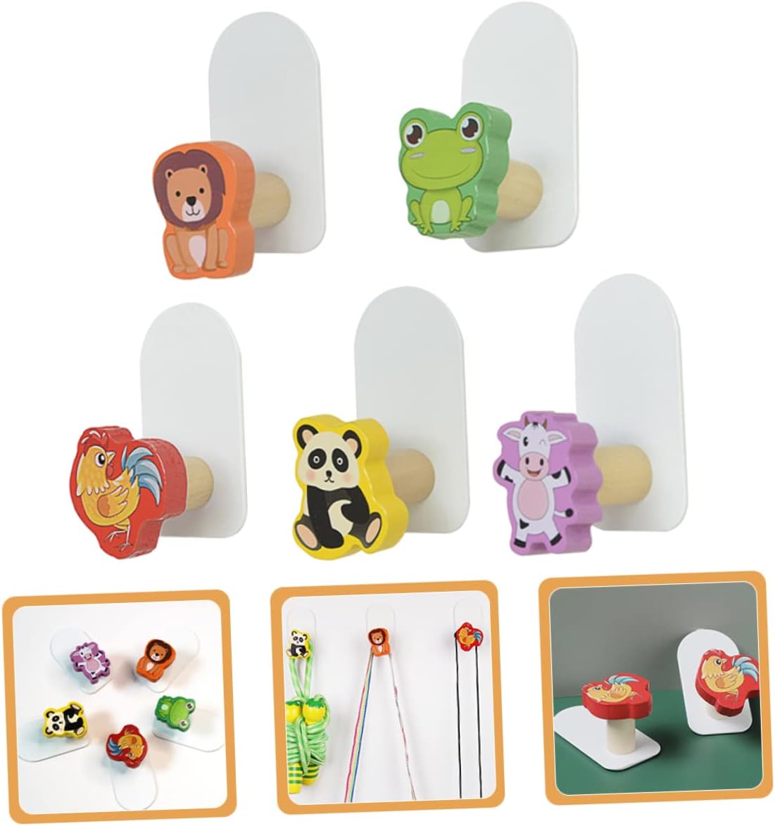 Hohopeti Wooden Animal Hooks 5pcs Wall Decor 1
