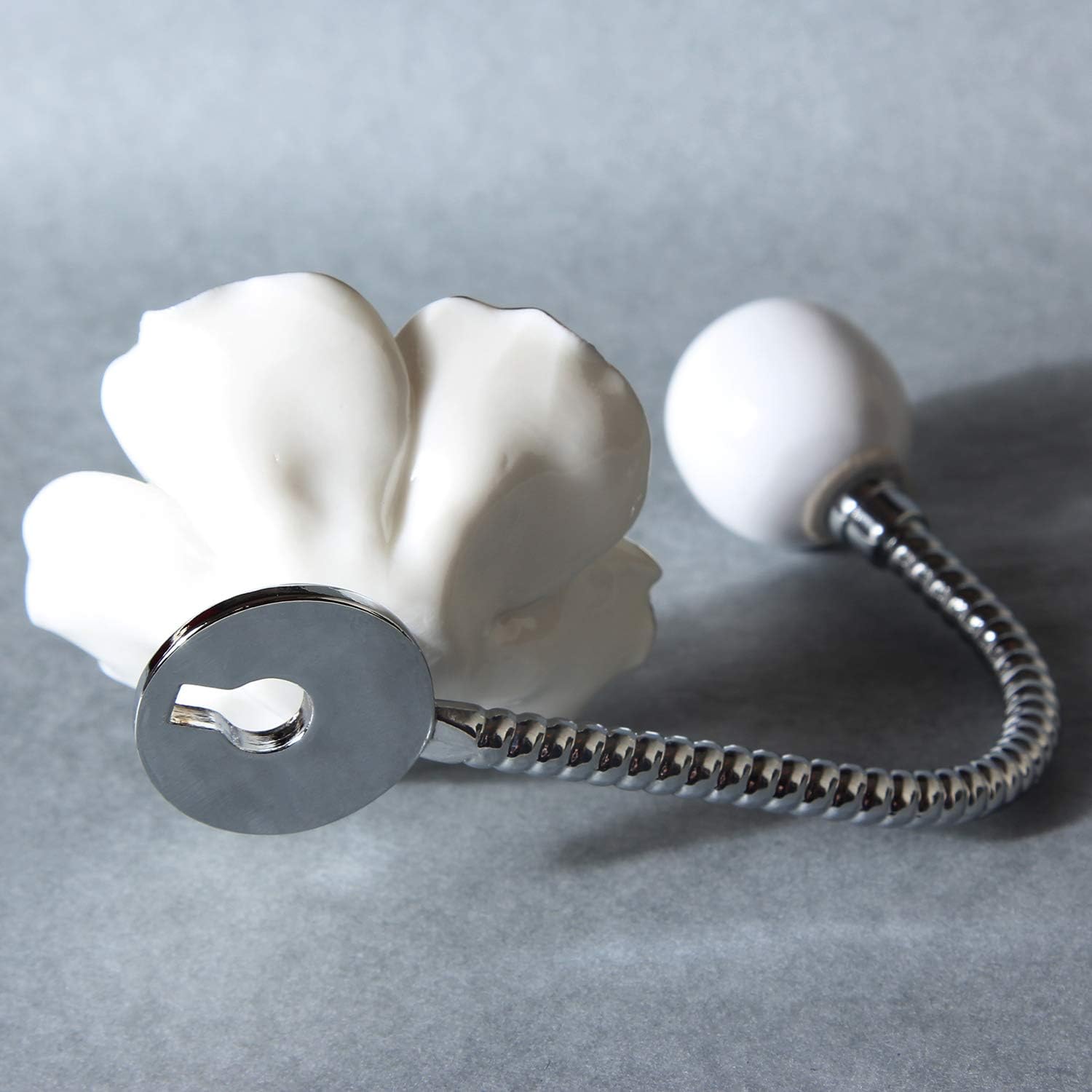 MDPLY 3D Flower Ceramic Wall Hooks Set 2Pcs White