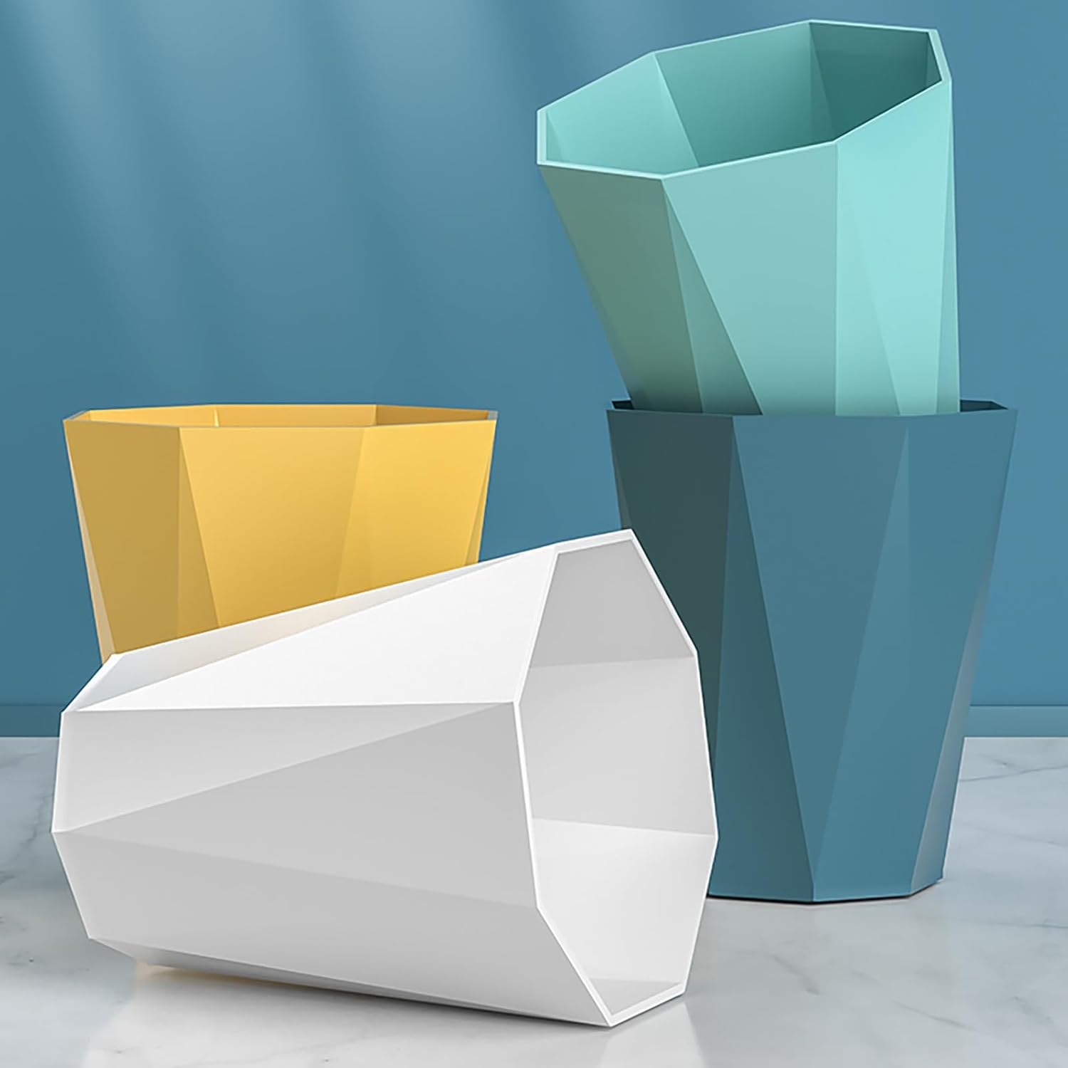 Polygon Small Trash Can - Blue Compact Stylish