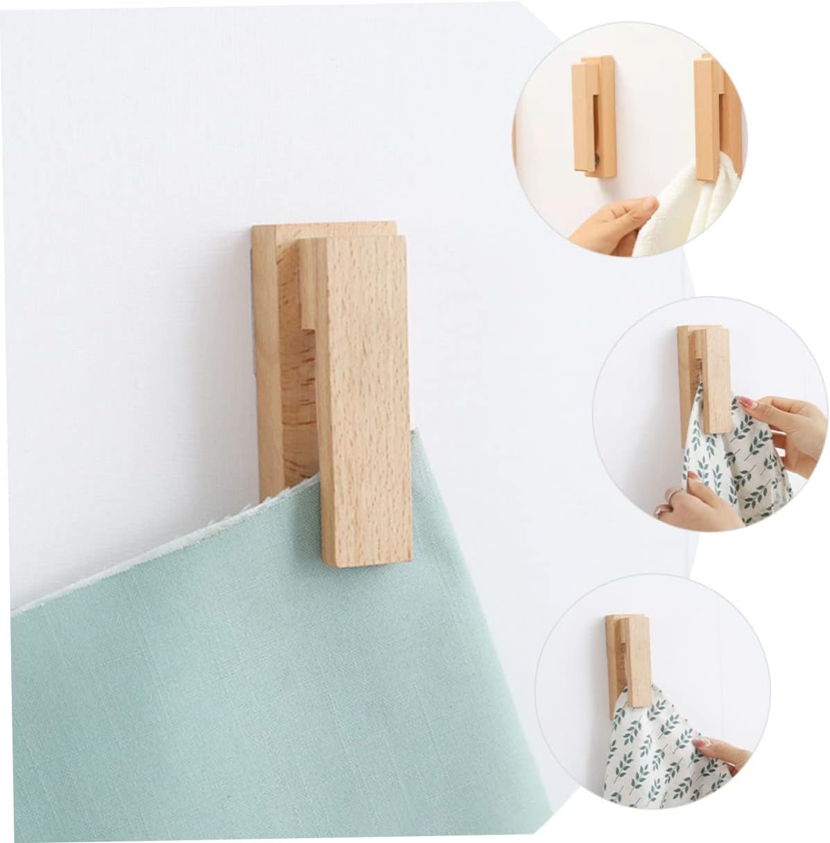 Alipis 4pcs Solid Wood Towel Hooks Wall Mount Decorative Hangers