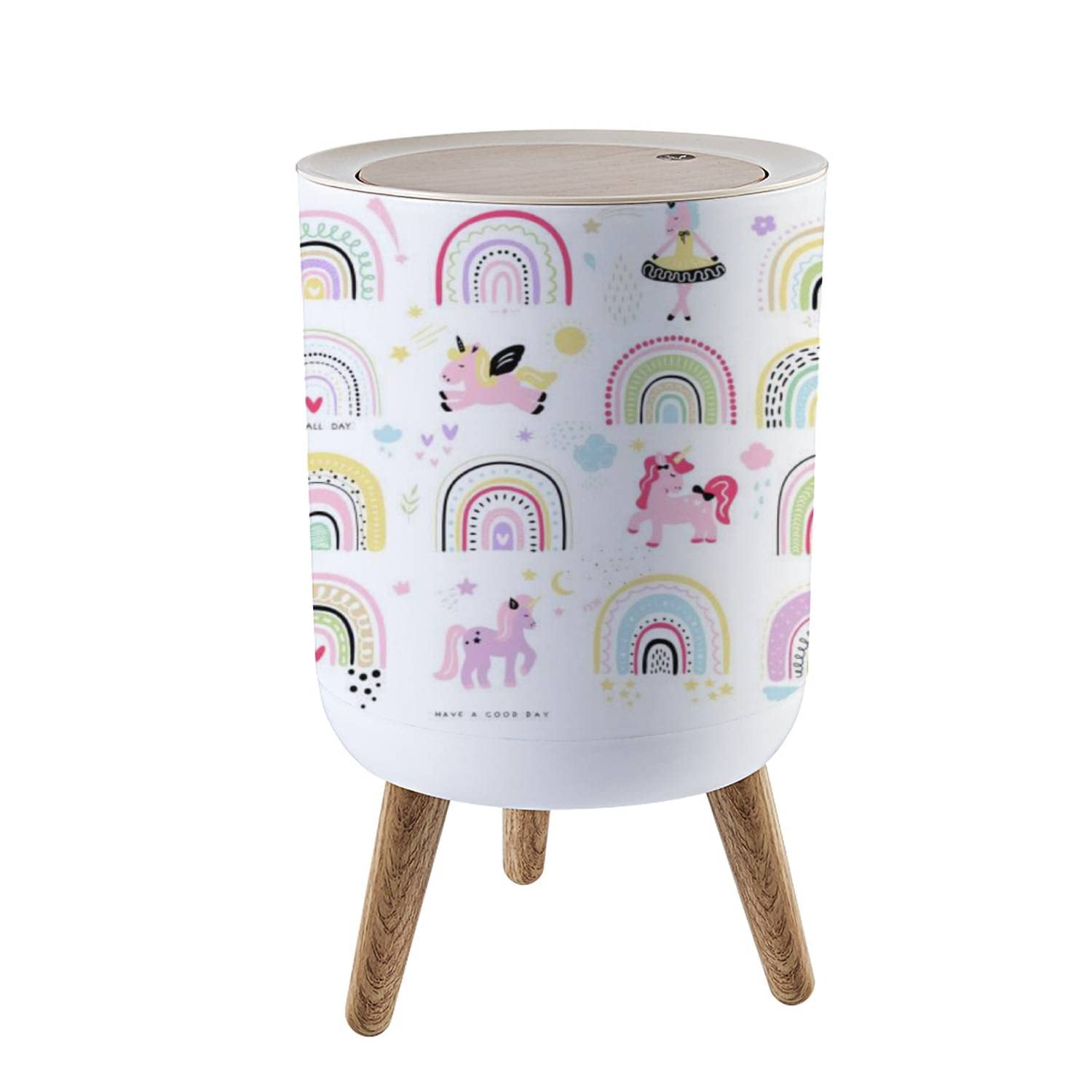 Small Trash Can with Lid Rainbow Design 18 Gallon