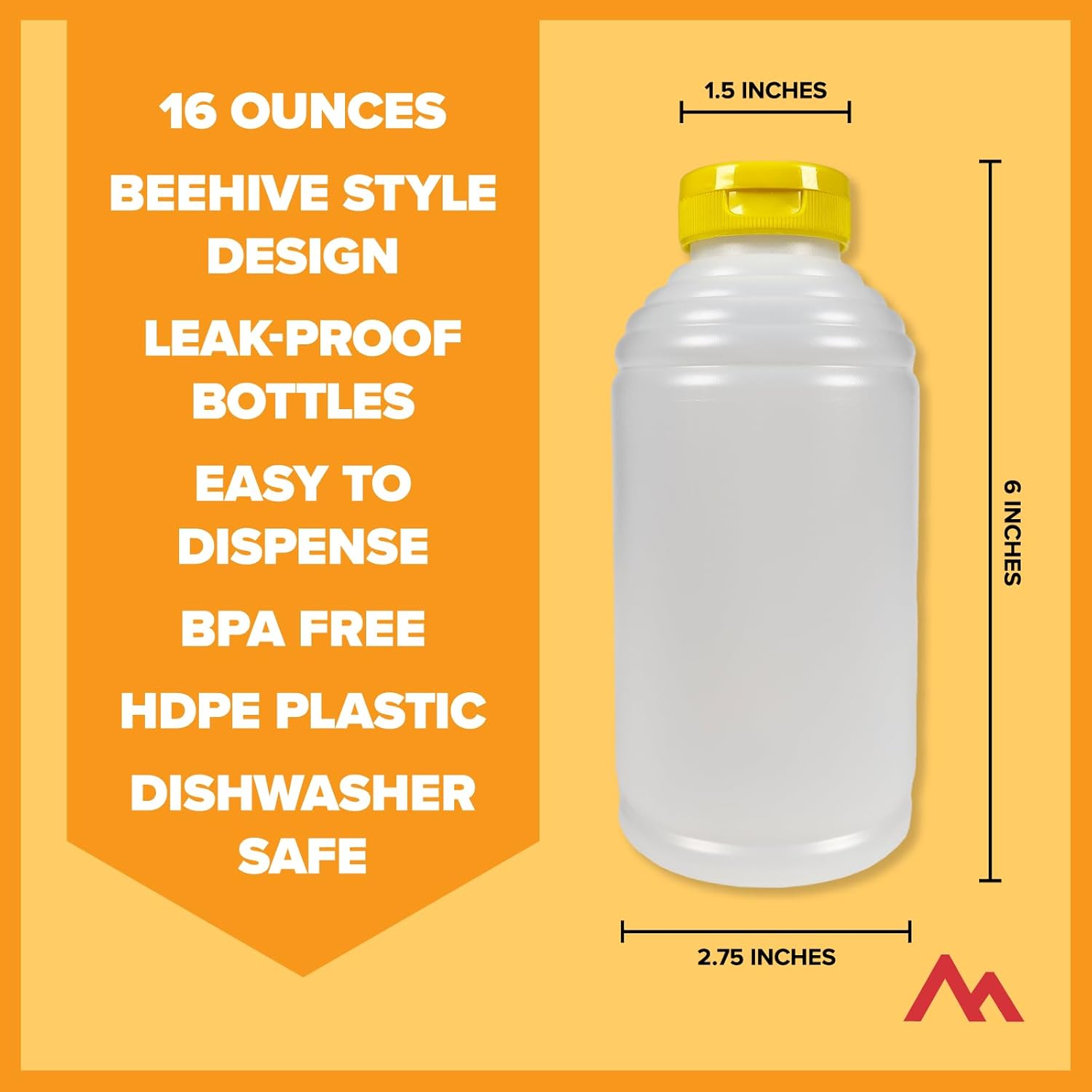 Pinnacle Mercantile Refillable Honey Bottles - 16oz Pack of 6