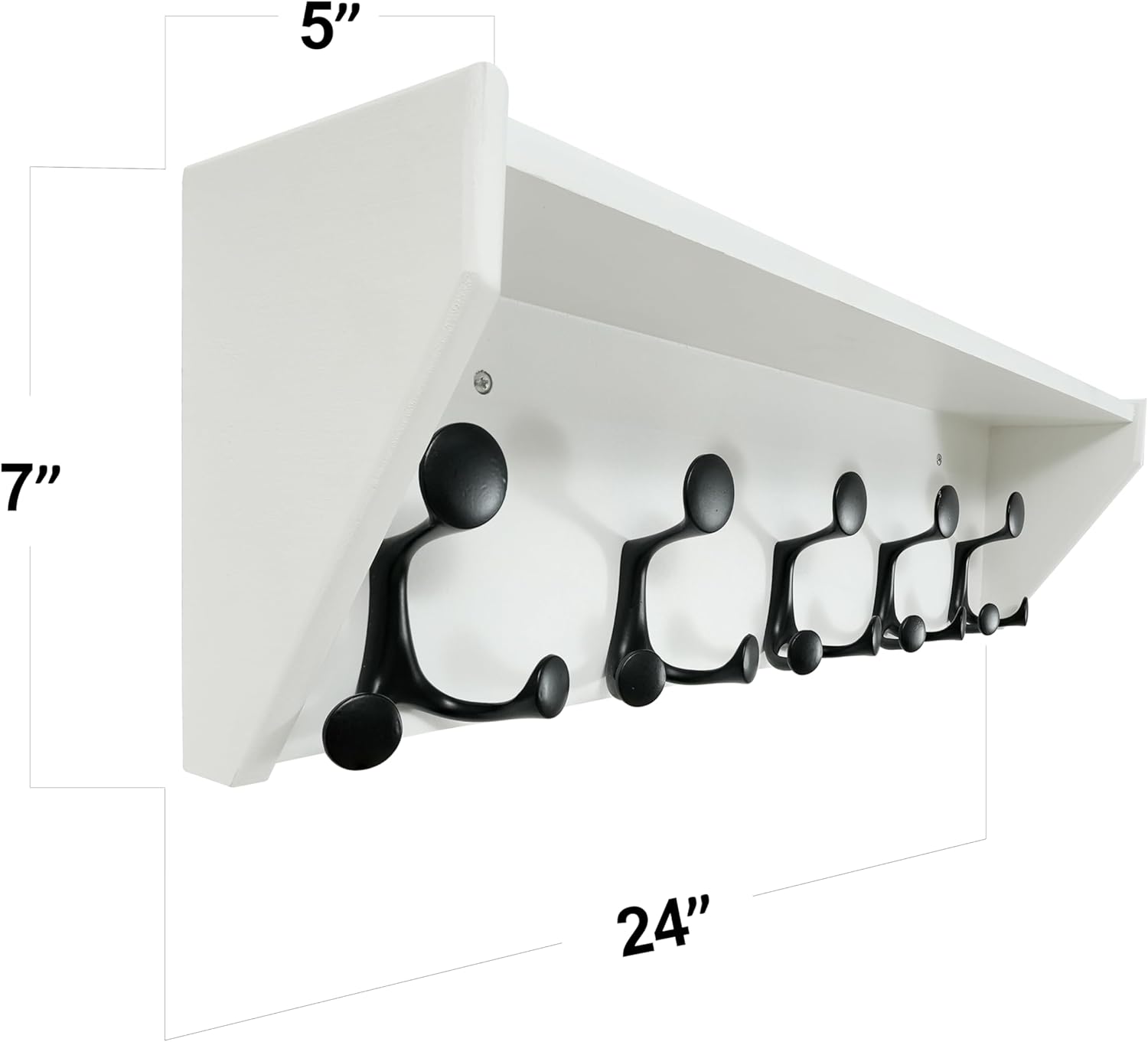 SKOLOO Wall Shelf with 5 Hooks - 24 Inch White Coat Rack
