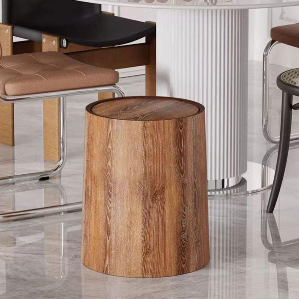 HOLIDYOYO Imitation Wood Grain Flip Lid Waste Bin