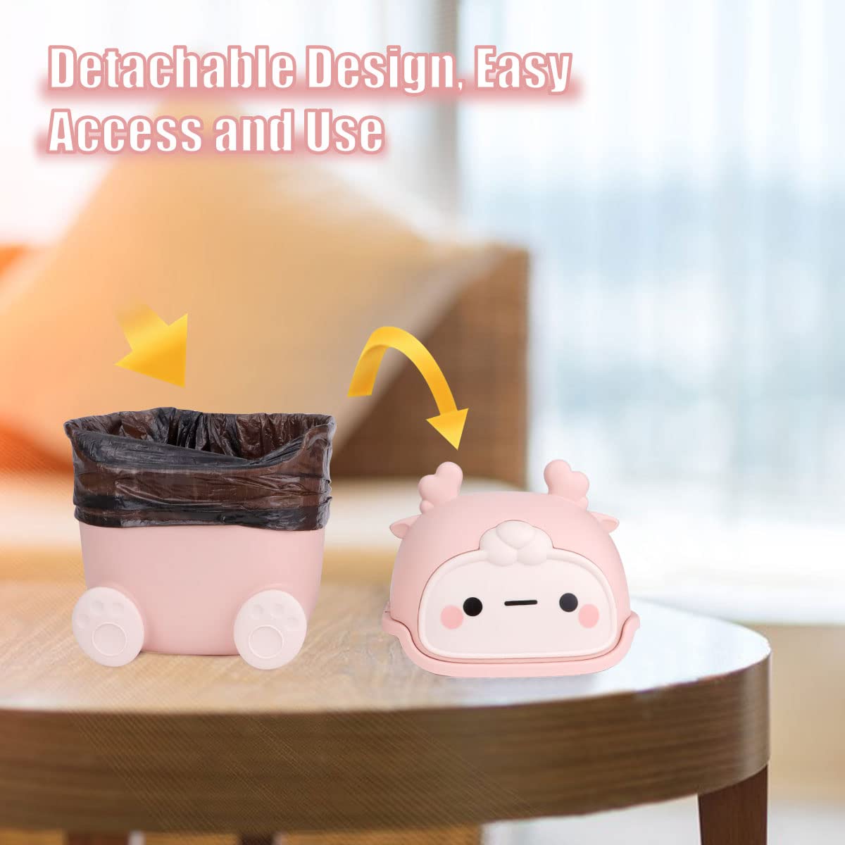 Cute Deer Desktop Trash Can with 90 Bags Pink 1