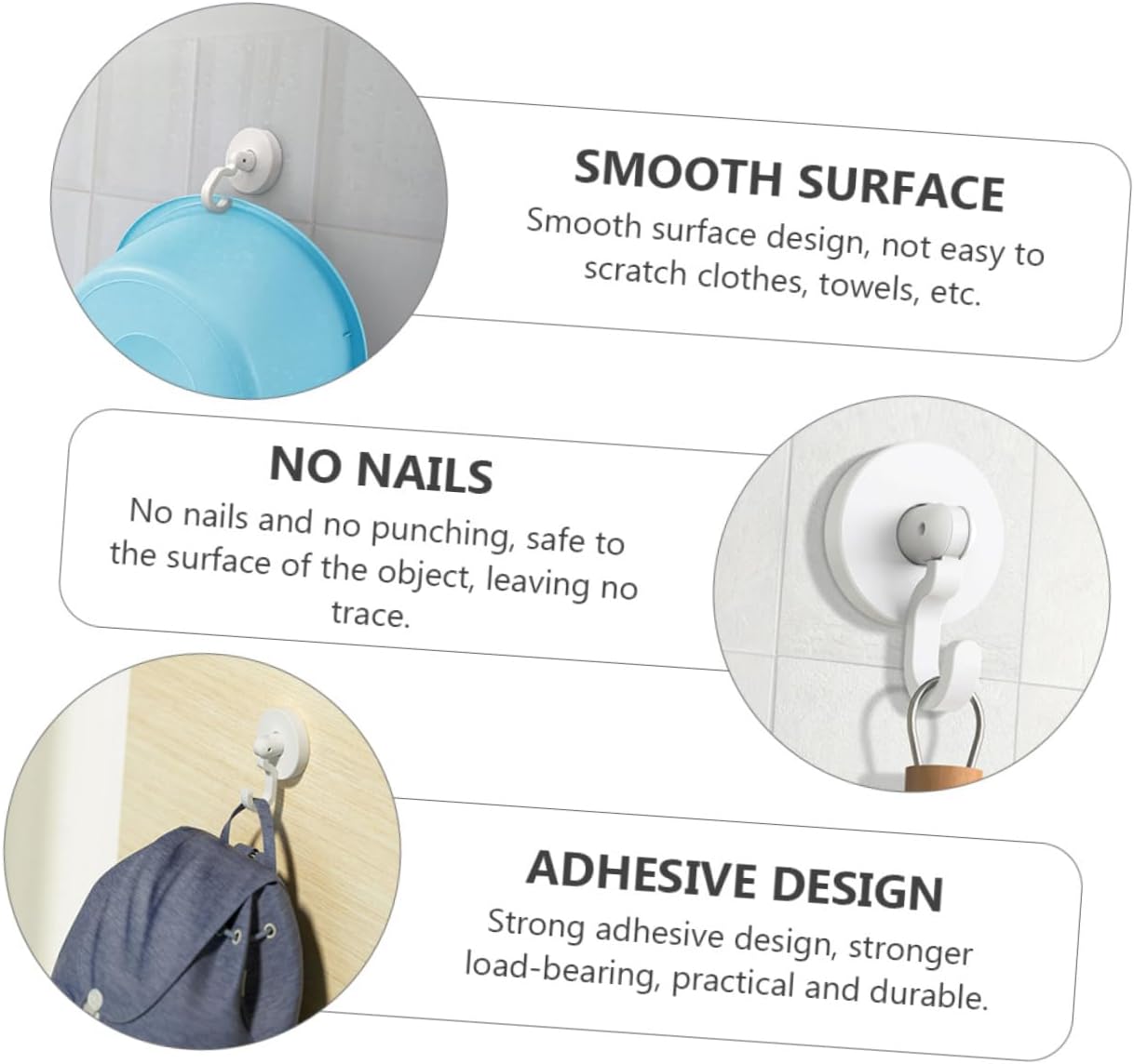 3Pcs Self Adhesive Door Hooks for Bathroom Kitchen and More
