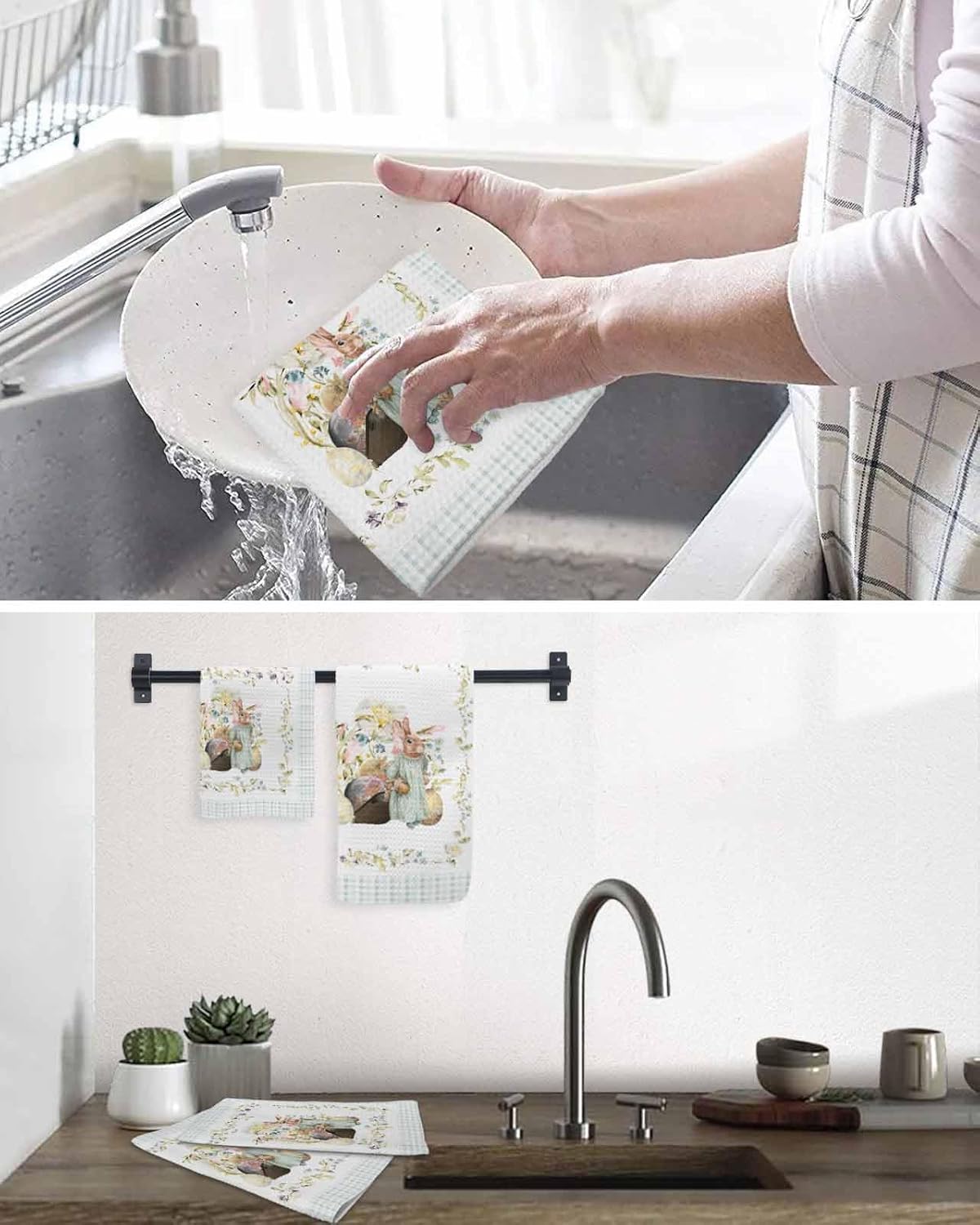 Falaniique Easter Waffle Dish Towel Set of 2 Microfiber Soft Quick Dry