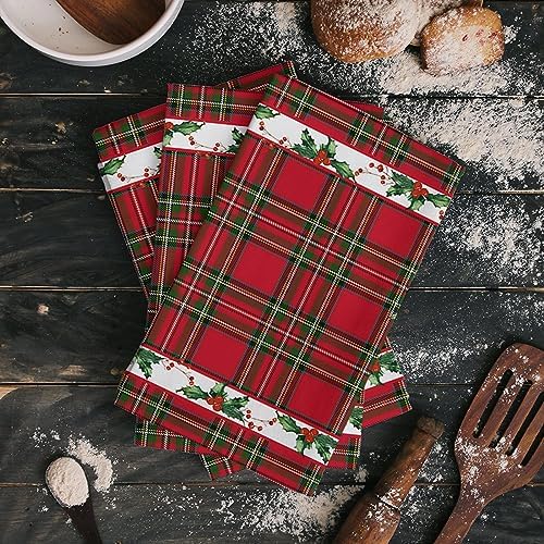 ZOE GARDEN Christmas Lattice Kitchen Towels 2-Pack 18x28 Red Buffalo Design