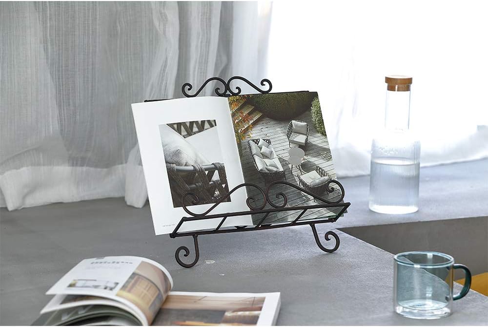 Jemeni Bronze Cookbook Stand with Scrollwork Design