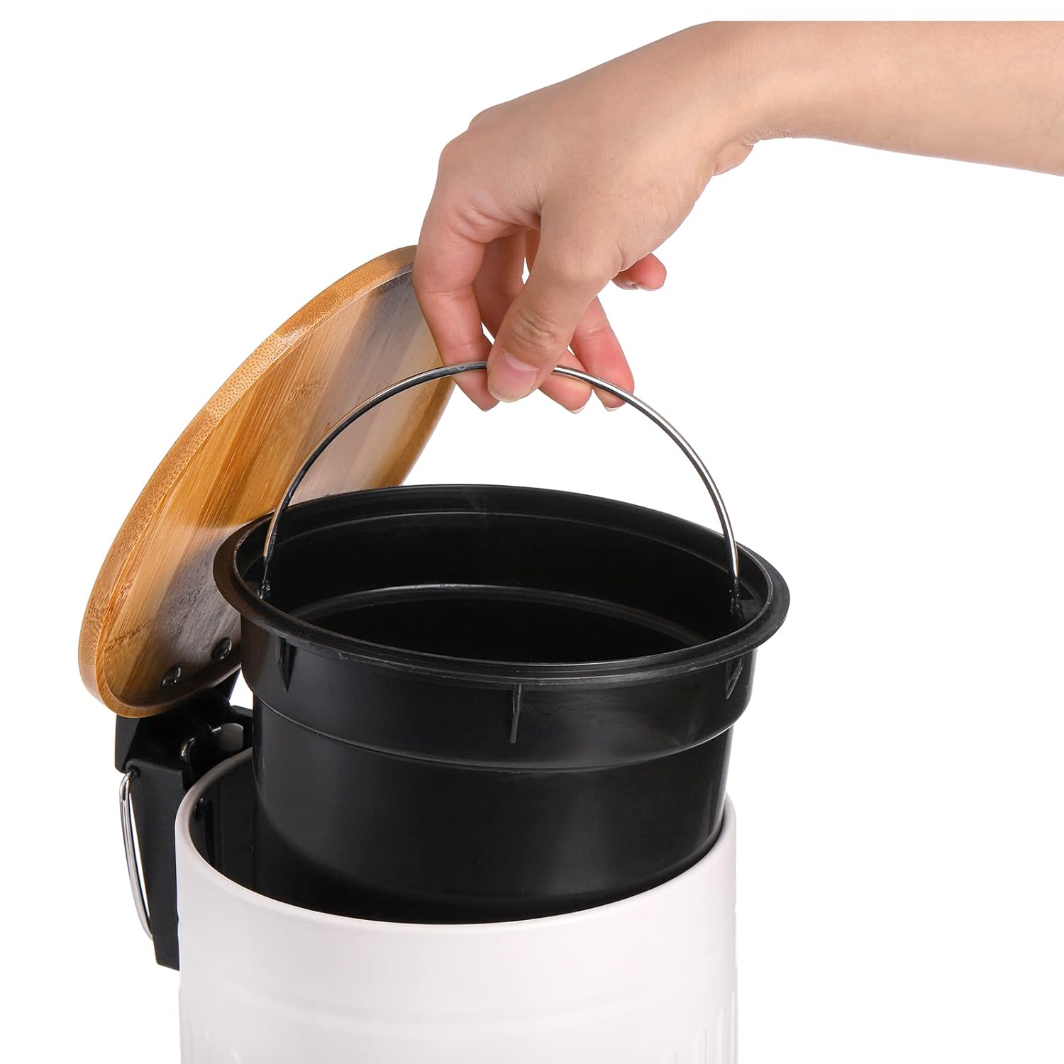 AVLA 2 Liter Step Trash Can with Bamboo Lid