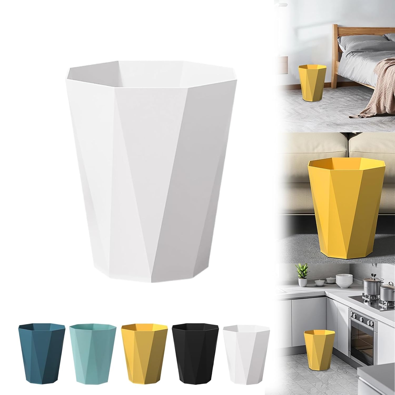 Small Plastic Trash Can with Stylish Design White