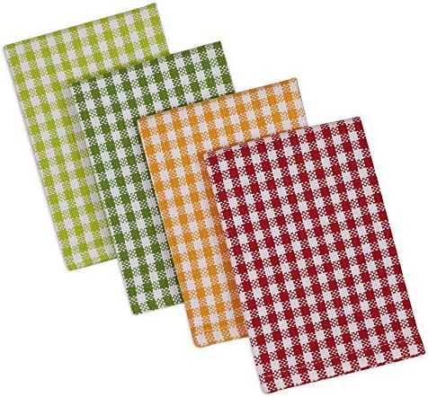 DII Heavy Duty Dish Cloths 4 Pack Cotton 13x13 Gingham Check