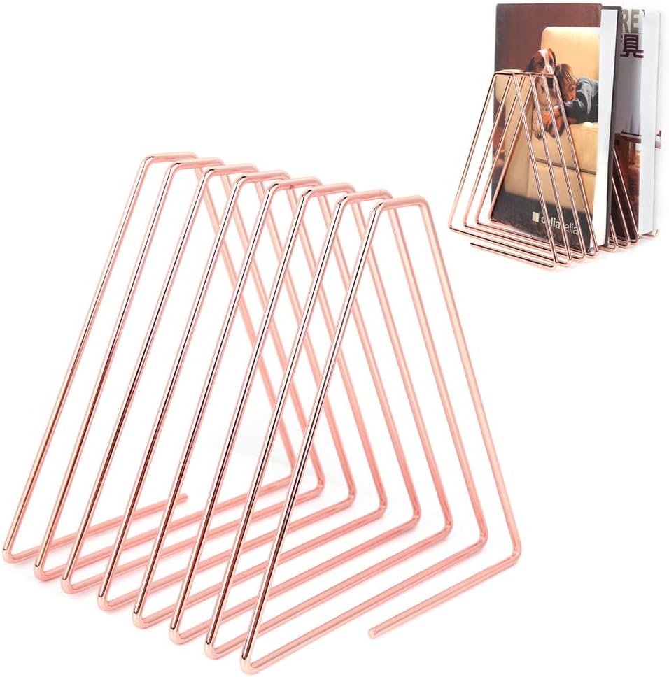 Gsycle Adjustable Bookends with Organizer Holder for Home Office Rose Gold
