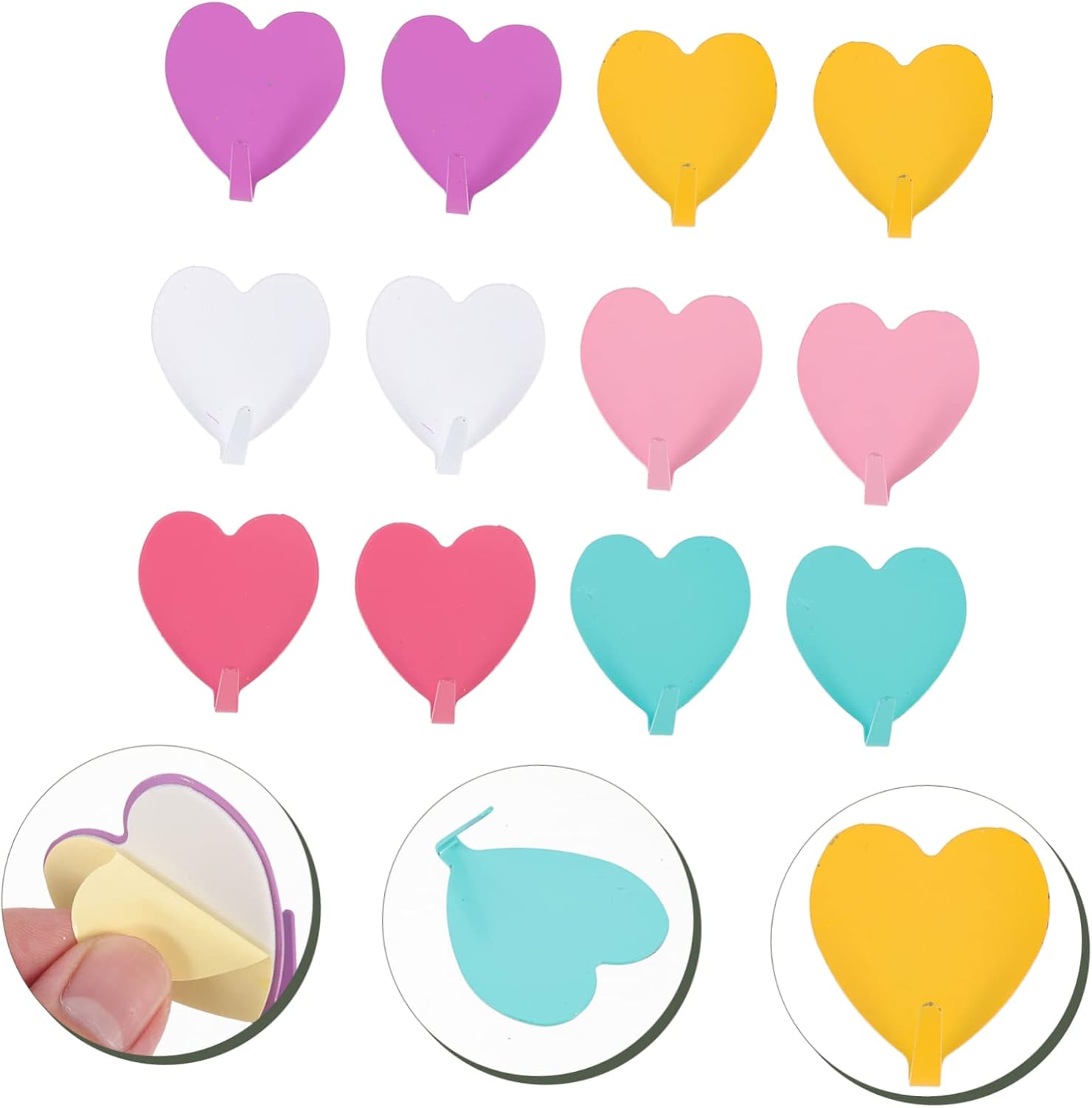 Homoyoyo 12pcs Heart Shaped Wall Hooks - Adhesive Key Coat Hangers for Home