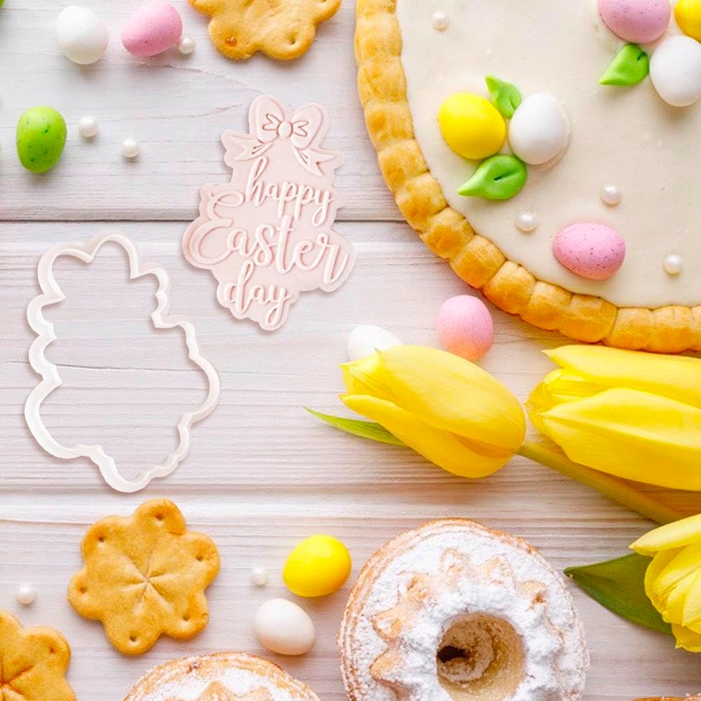 JOONOR Happy Easter Cookie Cutter with Embosser Mold Set 1