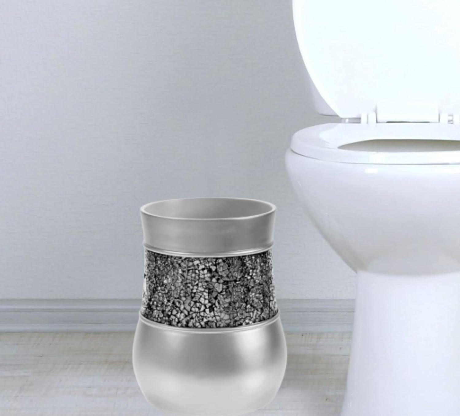 Crackled Glass Silver Small Decorative Trash Can