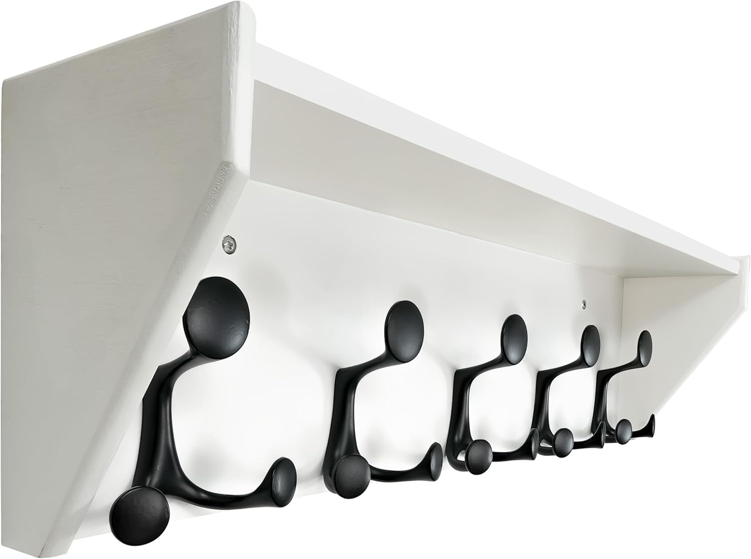 SKOLOO Wall Shelf with 5 Hooks - 24 Inch White Coat Rack