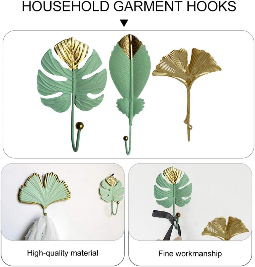 3 Pcs Wrought Iron Tropical Leaf Hooks for Home and Office