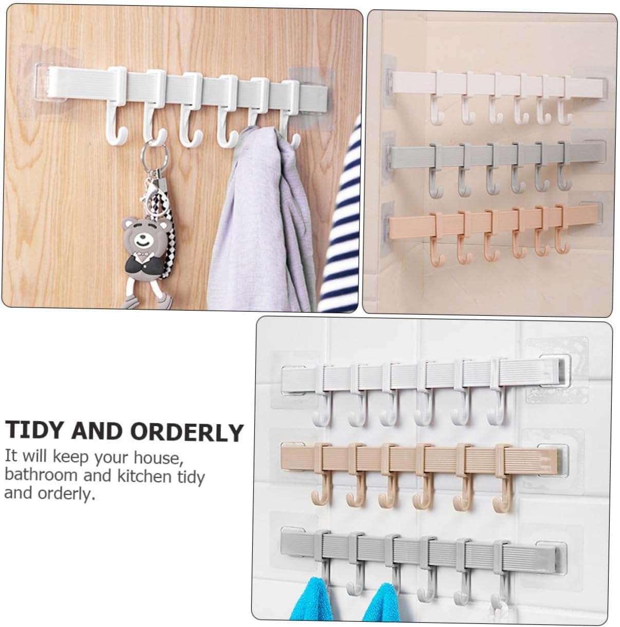 POPETPOP 3Pcs Adhesive Hook Rack for Kitchen and Bathroom