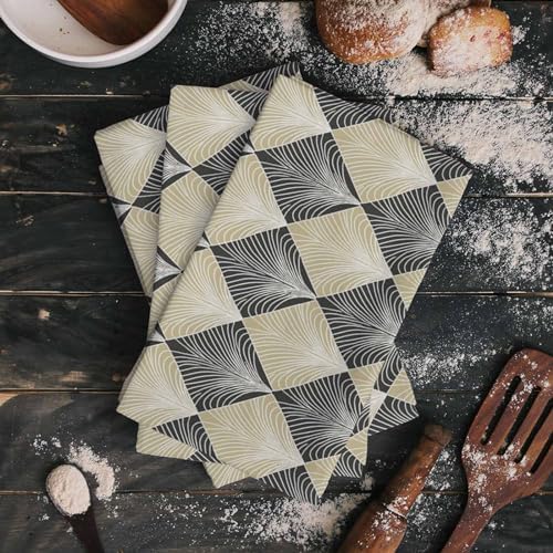 ZOE GARDEN Modern Black Yellow Geometric Dish Towels 2-PC 18x28