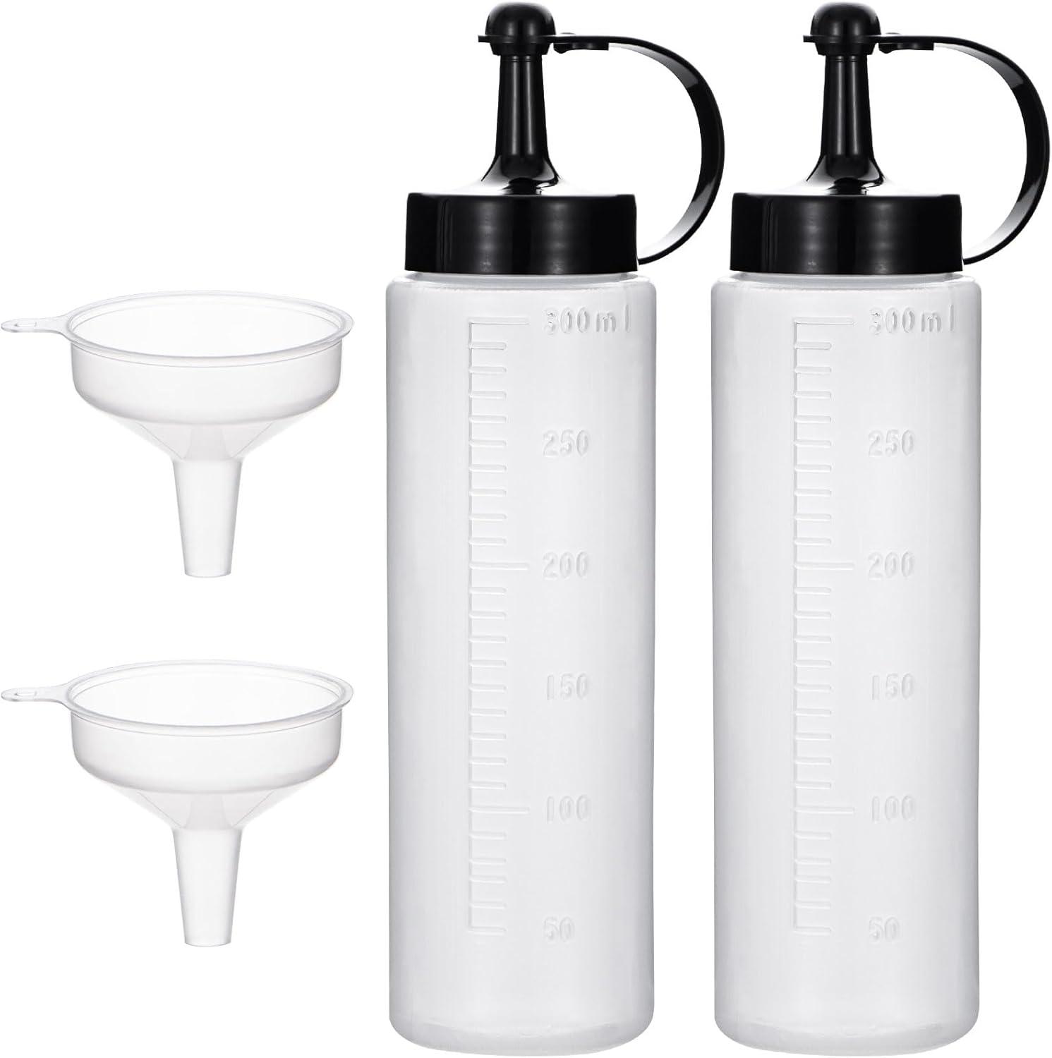 Uceoo 2 Pack 10oz Plastic Squeeze Bottles with Cap Funnel
