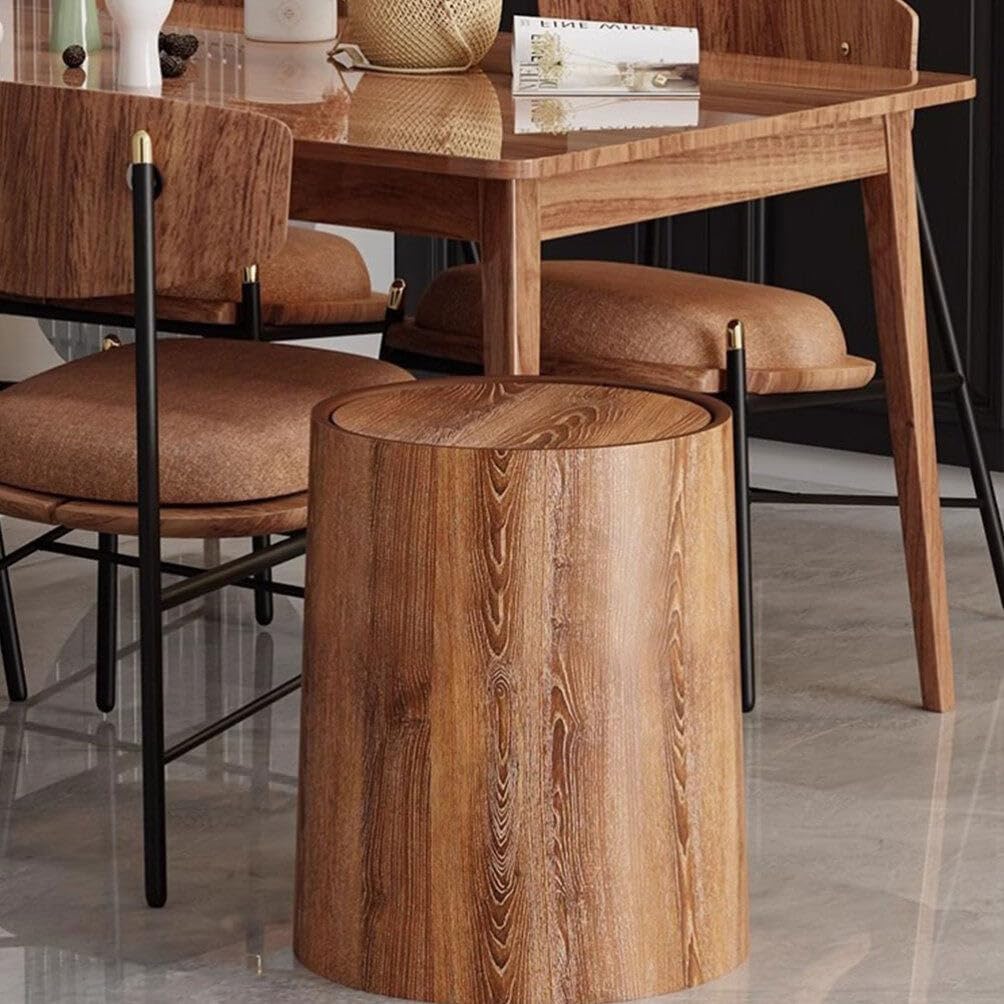 HOLIDYOYO Imitation Wood Grain Flip Lid Waste Bin