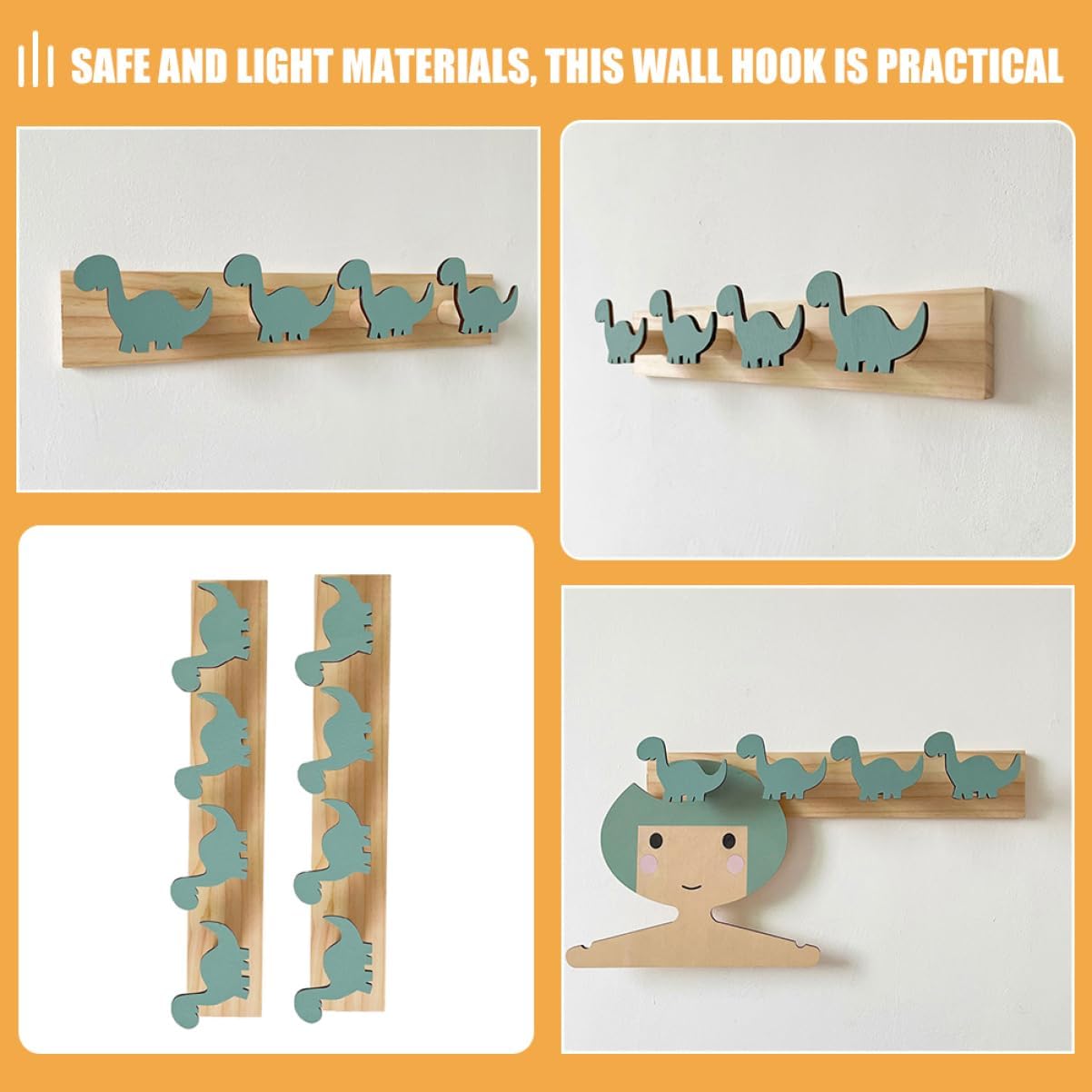 2pcs Dinosaur Wall Hooks Wooden Coat Racks for Boys