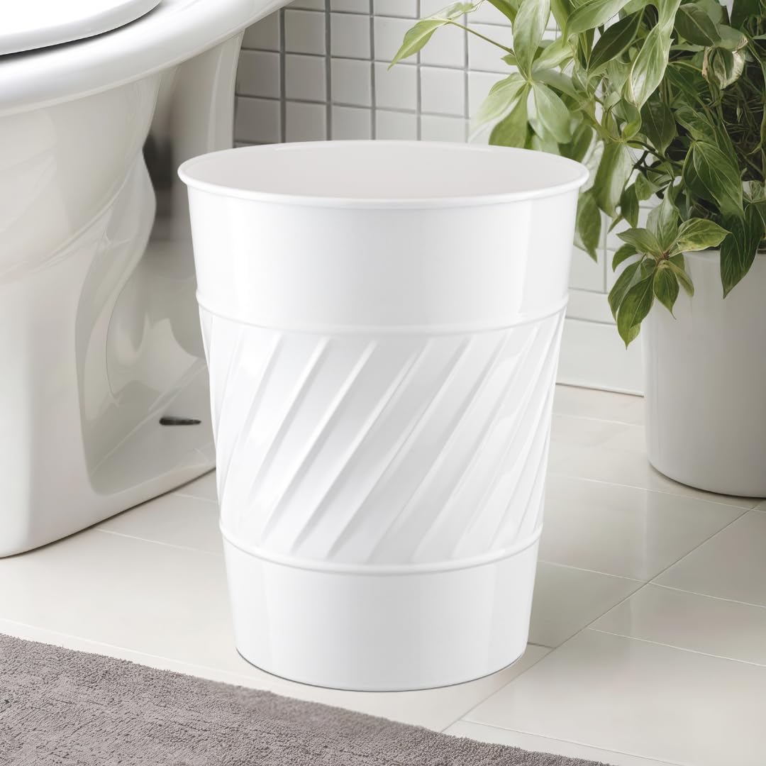 Monarch Abode White Wave Embossed Metal Trash Can 1