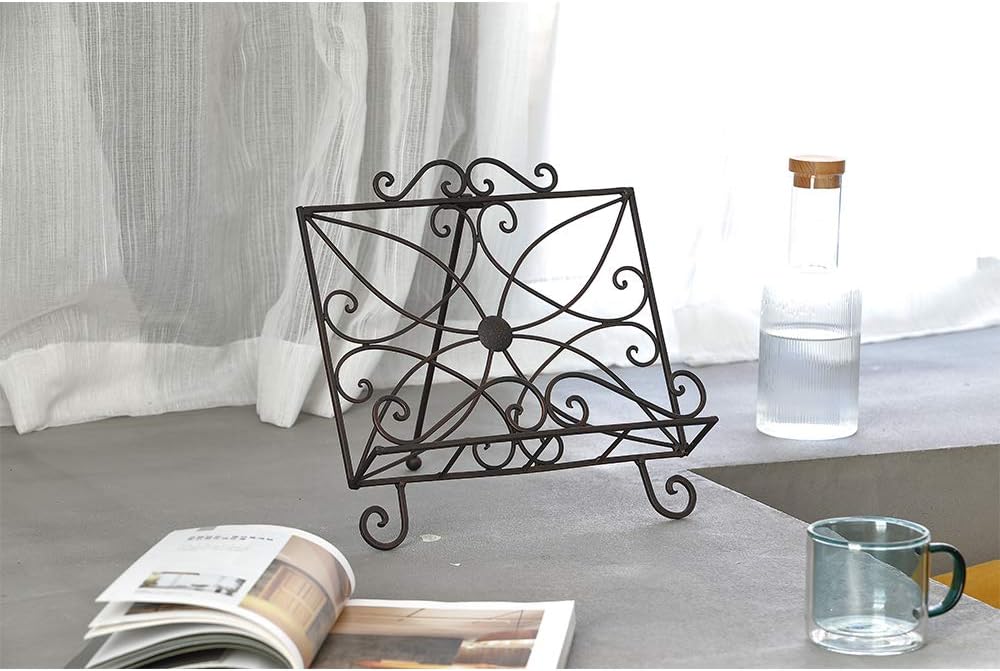 Jemeni Bronze Cookbook Stand with Scrollwork Design