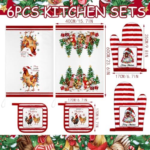 Leinuosen Farmhouse Rooster Oven Mitts and Pot Holders Set