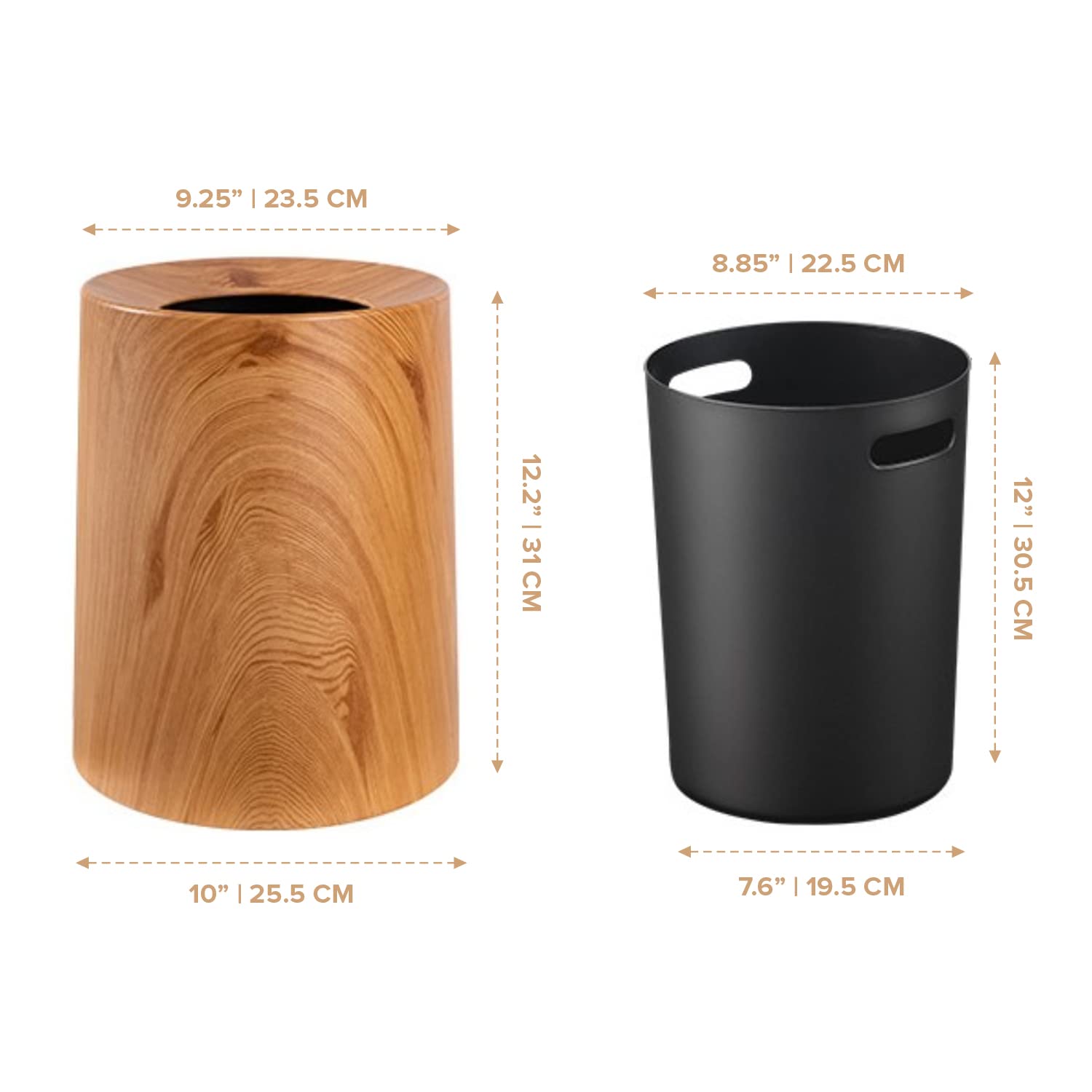 Trashaholic Anti Spill Nordic Wood Grain Waste Basket 32Gal