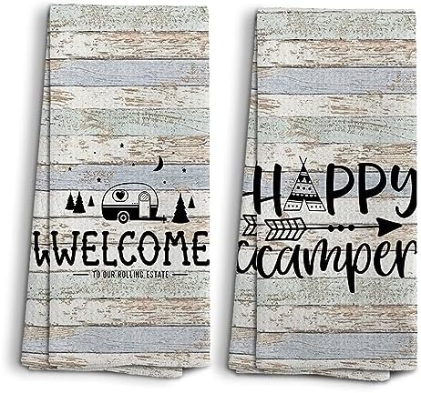 NOQL Happy Camper Hand Towels Set of 2 16x24