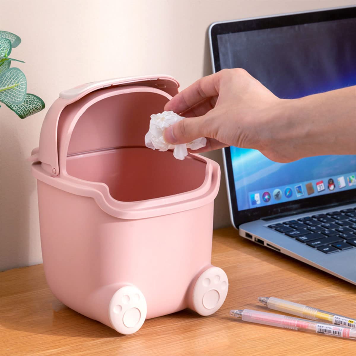 Cute Deer Desktop Trash Can with 90 Bags Pink 1