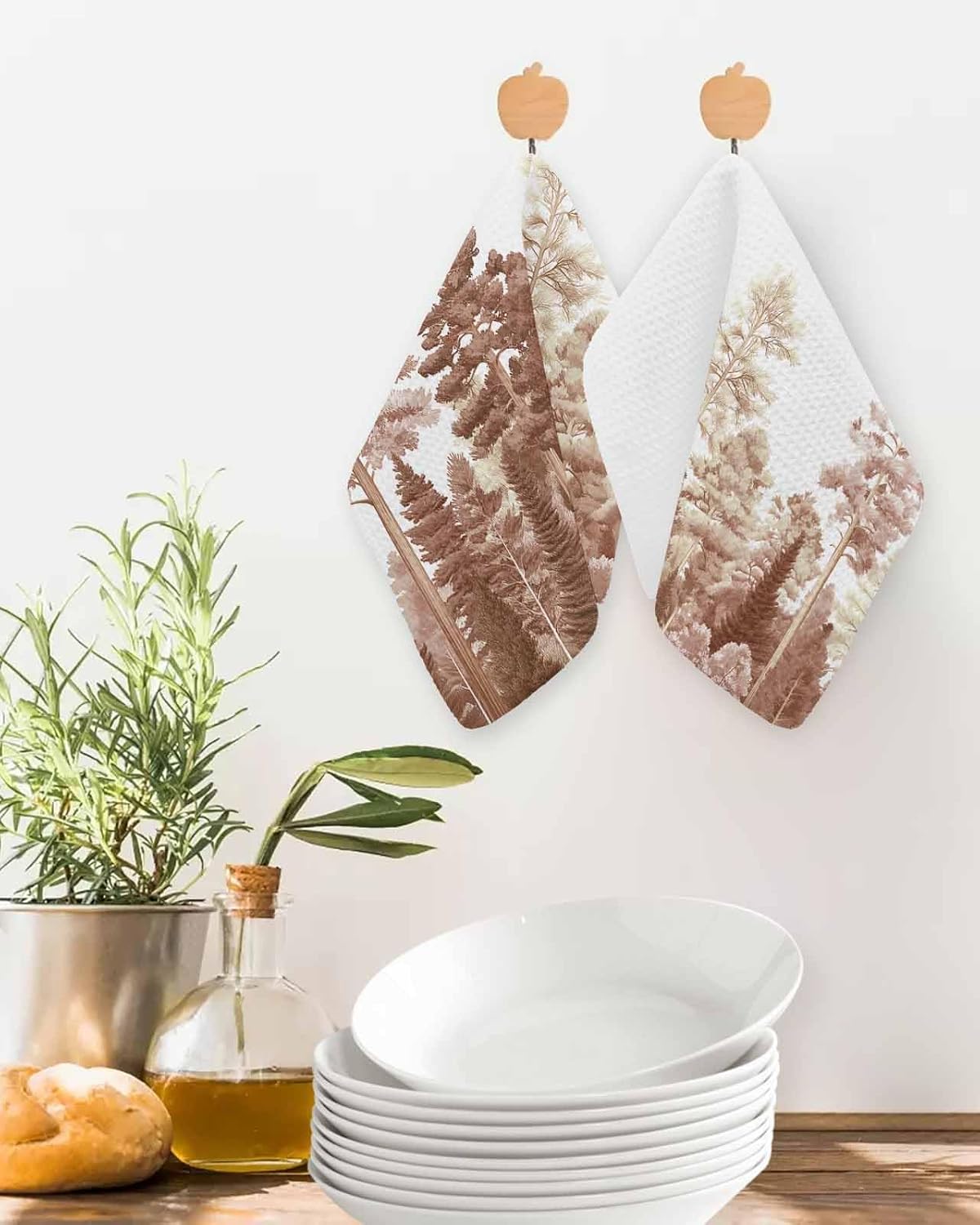 Falaniique Waffle Dish Towels Set of 2 Nature Pine Maple Tree Design