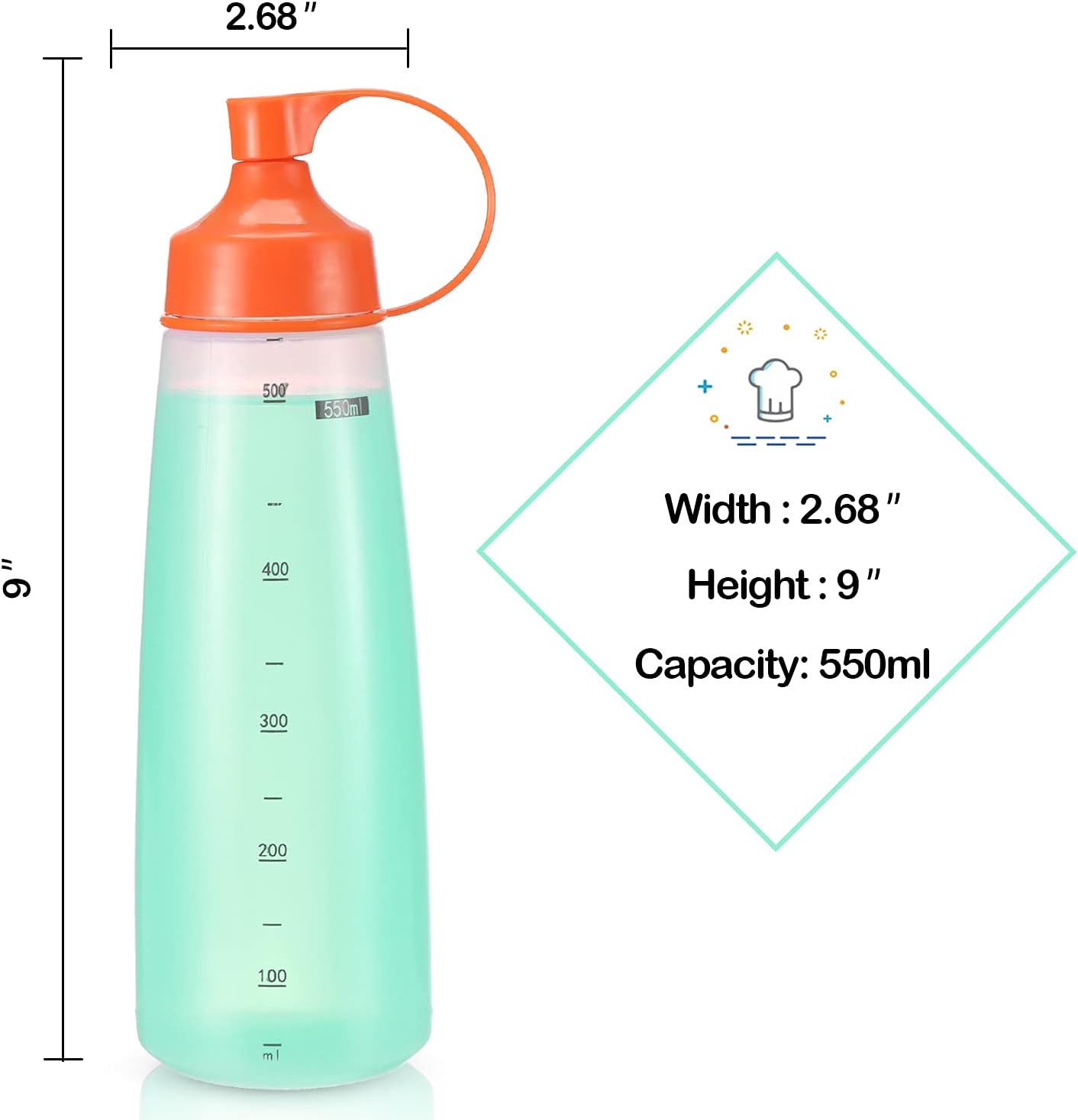 oiununo Squeeze Bottles - Wide Mouth Pack of 2 Orange 550mL