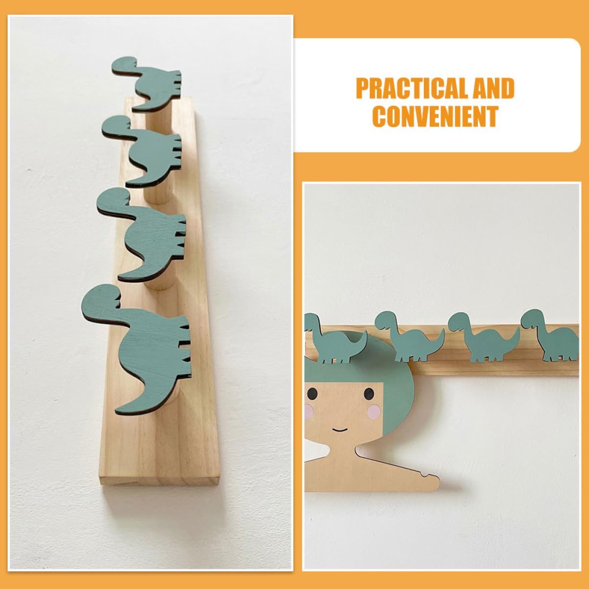 2pcs Dinosaur Wall Hooks Wooden Coat Racks for Boys