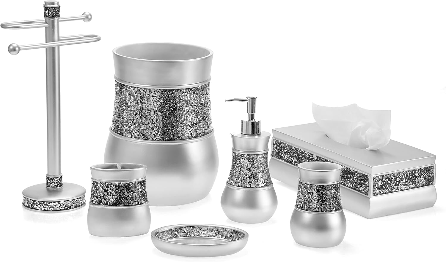 Crackled Glass Silver Small Decorative Trash Can