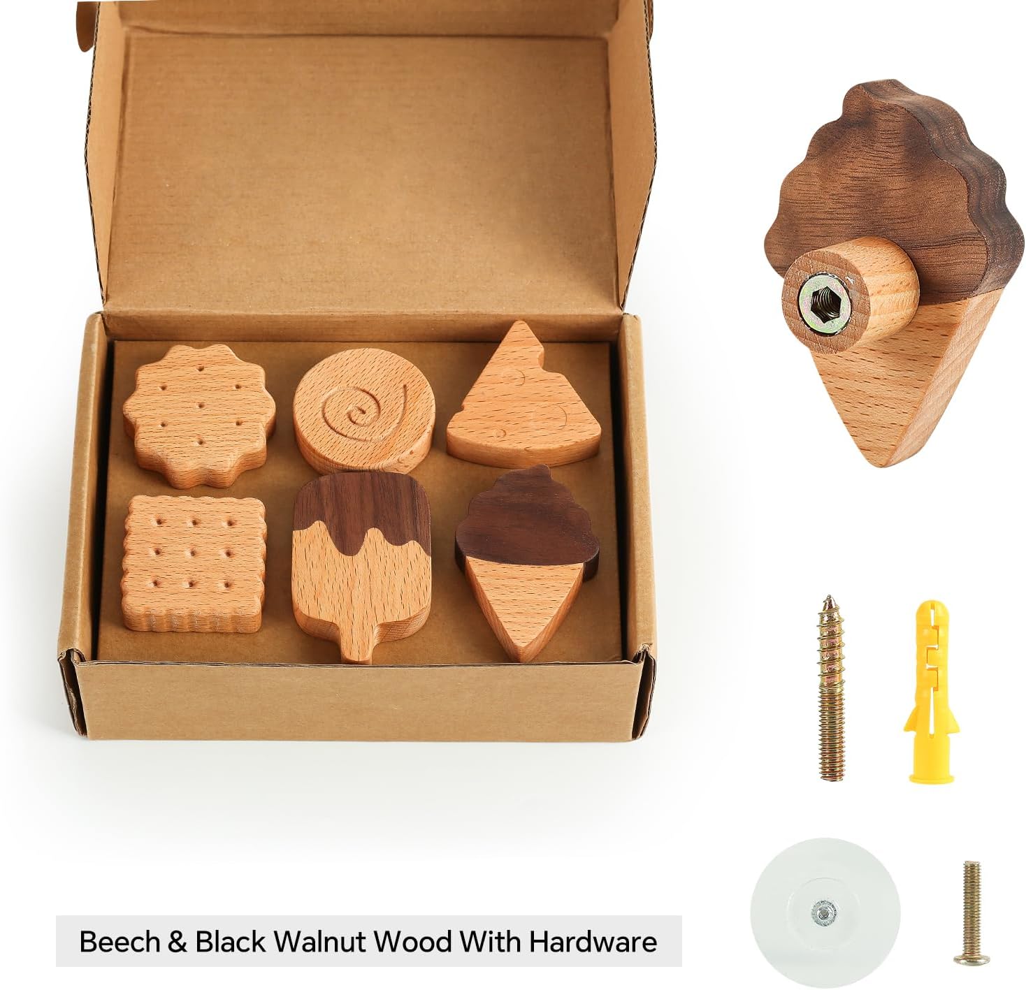 WONQEXZ Wooden Wall Hooks Set of 6 Ice Cream Cookie Design