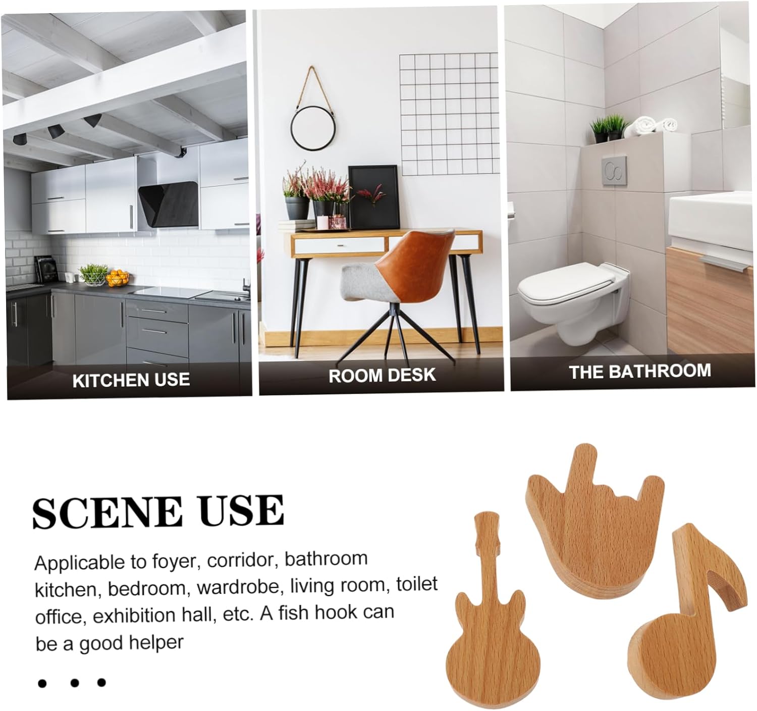 3Pcs ULTECHNOVO Wood Wall Hooks Minimalist Coat Towel Hangers